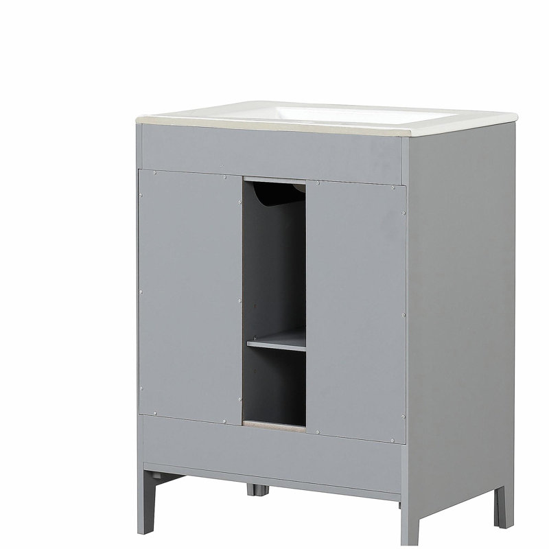 Meuble-lavabo de 24 po avec lavabo, deux tiroirs et portes, tablettes réglables en bois et panneau de fibres à densité moyenne