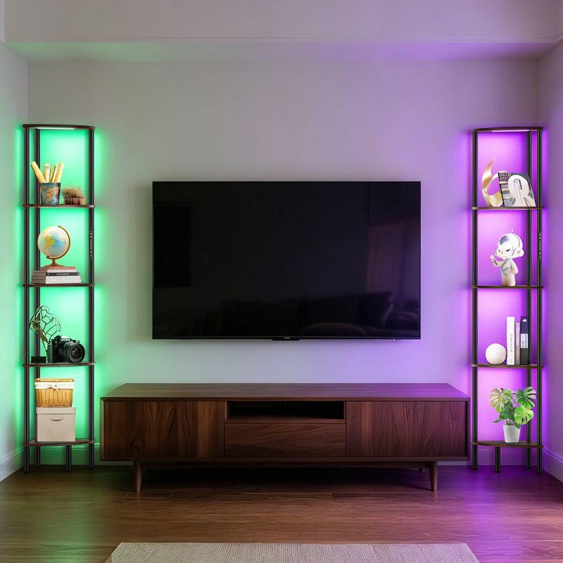 67" Floor Lamp with LED Lights, Touch & Remote Control, 3 Color Temperature, Dimmable Tall Corner Bookcase, Brown