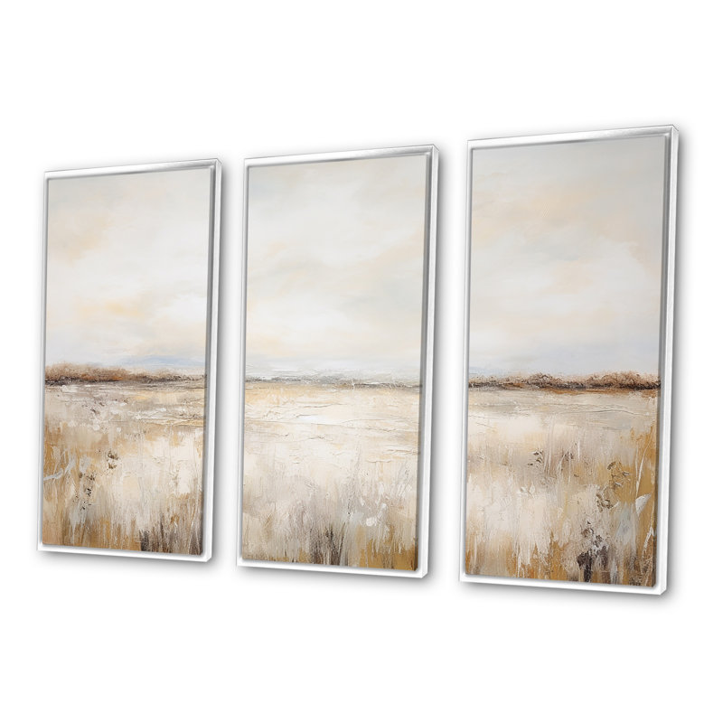 Ensemble de salon d'art mural prairies Pairies, H 40 po x l 60 po x P 1 po, Cadre flottant blanc