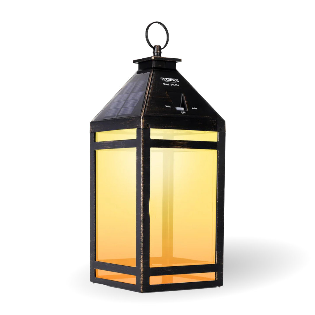 12.88 Outdoor Vintage Solar LED Lantern with Auto Dawn-to-Dusk Sensor Techko 