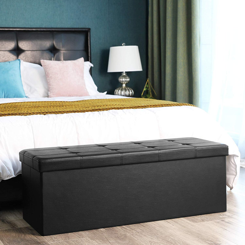 110cm Wide Rectangle Solid Colour Ottoman with Storage, Black