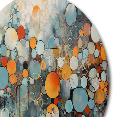Orange And Blue Geometric Illusions - Abstract Geometric Round Wall Art on Metal