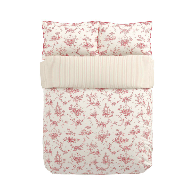 Chinese Magpie Cotton Toile Duvet Cover Set, Pink, Super King Duvet Cover + 2 Pillowcases