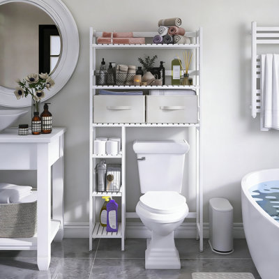 6-Tier Over The Toilet Storage With Drawers Freestanding White