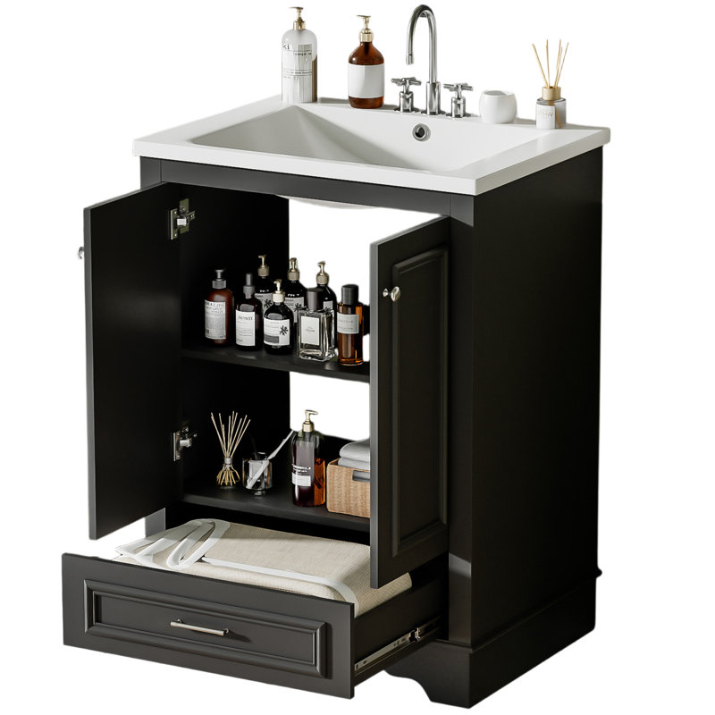 Northridge 24'' Bathroom Vanity With Ceramic Sink Combo, Modern Freestanding Storage Cabinet, Black