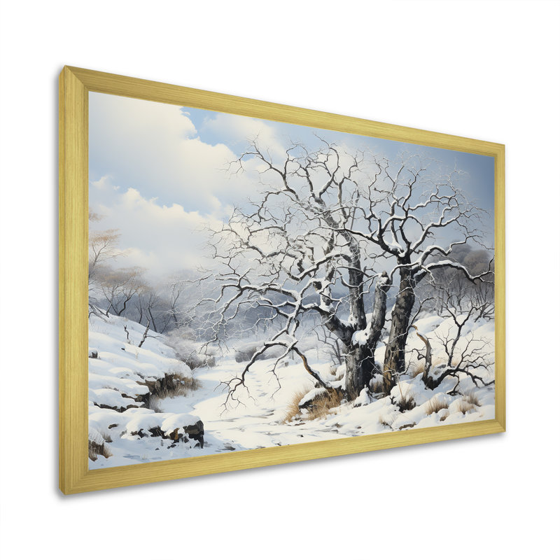 Winters Tree Sycamore 1 - Art mural sycomore, Cadre doré à coins fermés, H 16 po x l 32 po x P 1 po