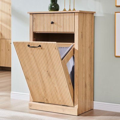 Armoire pour panier à linge moderne inclinable avec 2 tiroirs, panier à linge cannelé de 20 gallons pour la salle de bain (comprend un panier à linge de 2 pièces).