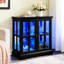 Armoire en verre antique avec rangement réglable, portes, matériaux et éclairage contrôlé pour la salle à manger de style rétro conduit, tablettes, dos en acrylique, organisation à distance
