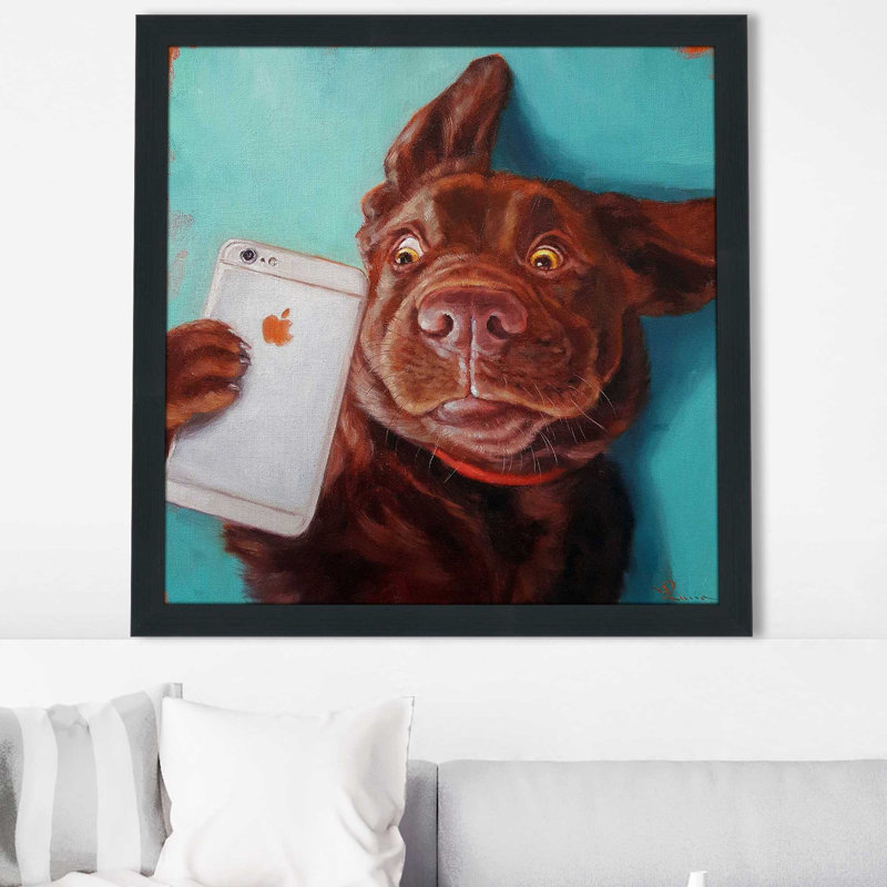 " Dog Selfie " by Lucia Heffernan, Espresso Framed, 37.5" H x 37.5" W x 1" D