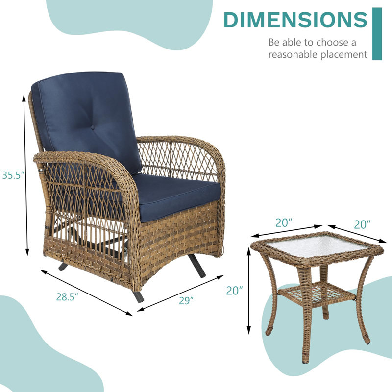 Vosburgh 2 - Person Patio Conversation Set with Cushions, Navy Blue, Brown