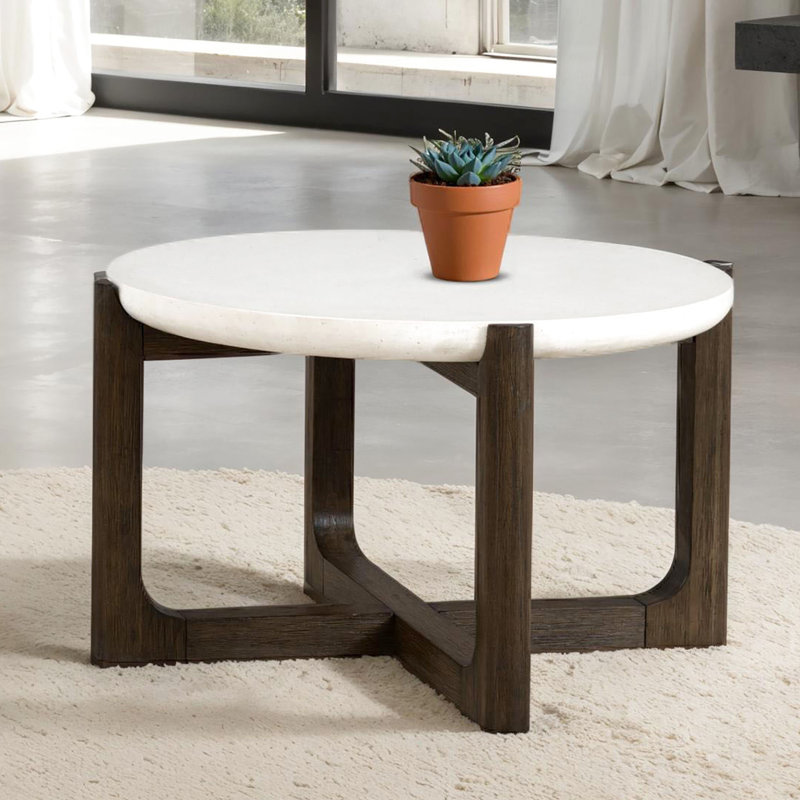 Ensemble de table 3 pièces de style transitionnel 1 table de cocktail 42 po 1 table de cocktail 25 po 1 table de bout avec plateau en pierre et en bois, tablette inférieure inférieure, base en tréteaux, finition noyer foncé