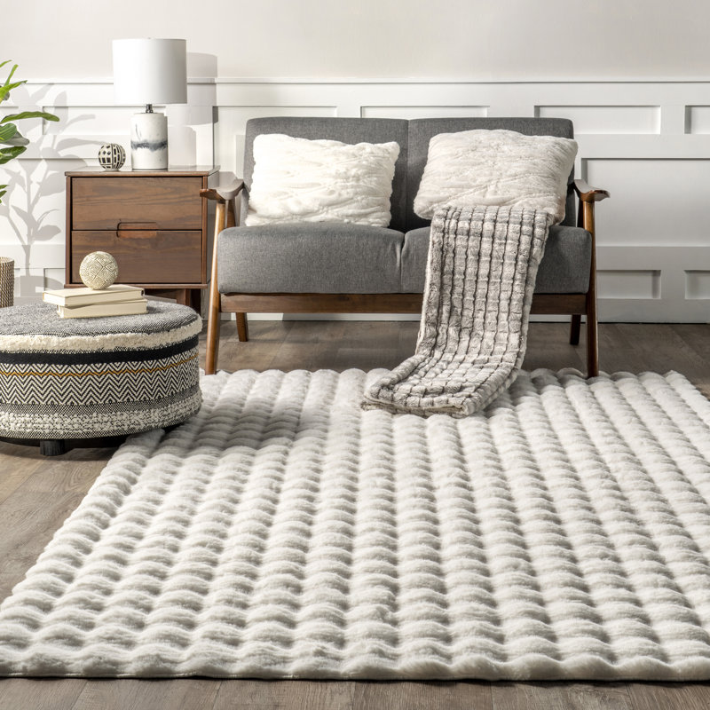 Jeni SuperiorWash Solid Faux Rabbit Machine Washable Area Rug, Square 6'