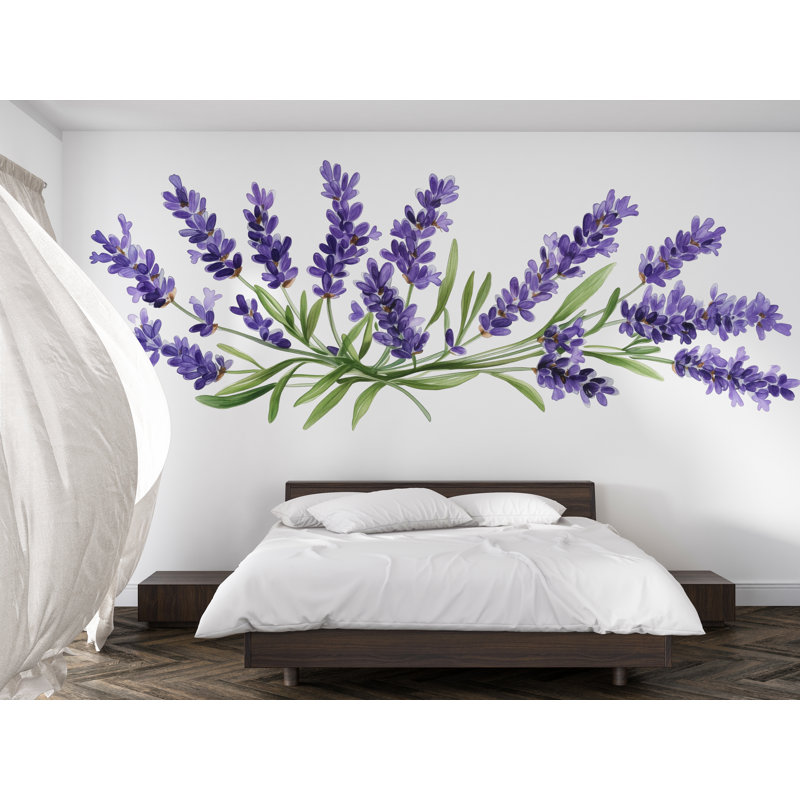 Grande décalcomanie murale lavande, art mural floral mauve, tête de lit amovible 116Mv, H 24 po x l 13 po