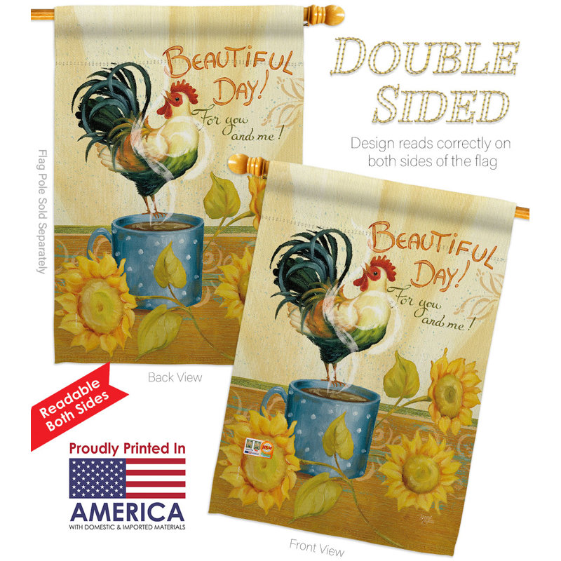 Drapeau de maison 40 po x 28 po Beautiful Day Rooster