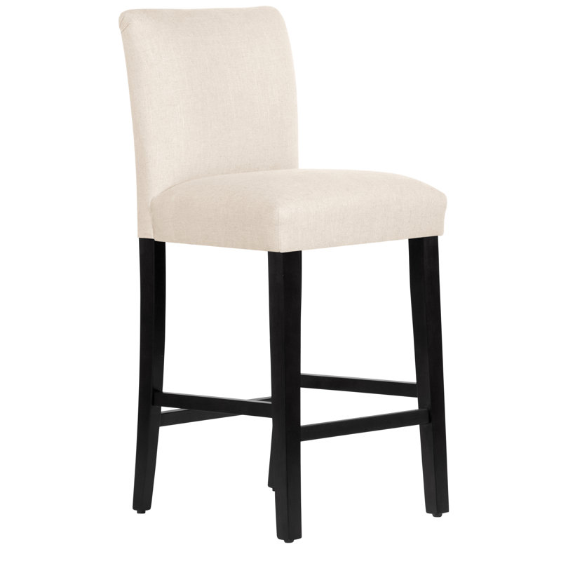 Tabouret de bar et de comptoir Hadrien, Tabouret de bar (siège d'une hauteur de 31 po), Lin classique talc, Bois noir