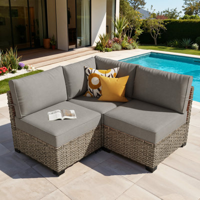 Outdoor Wicker L-shaped Patio Sectional Sofa With Cushions, 2-piece Corner Seating Set by Ebern Designs