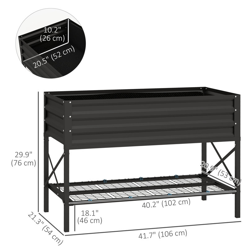 Galvanized Raised Garden Bed with Legs and Storage Shelf, Black, Black