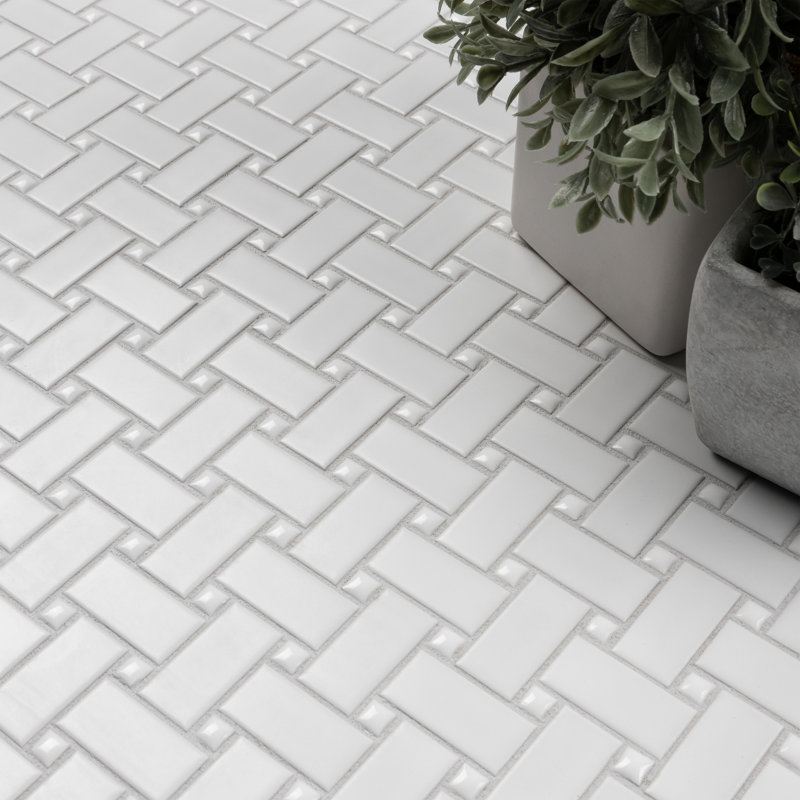 Metro 1.32" x 2" Porcelain Basketweave Mosaic Wall & Floor Tile, White