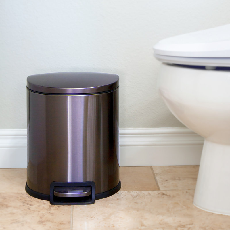 Black Stainless Steel D-Shape Step Trash Can Set with Pedal