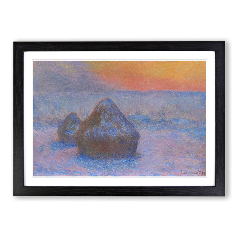 Haystacks Vol.2 by Claude Monet - Framed Print, 27cm H x 36cm W x 2cm D, Black Framed