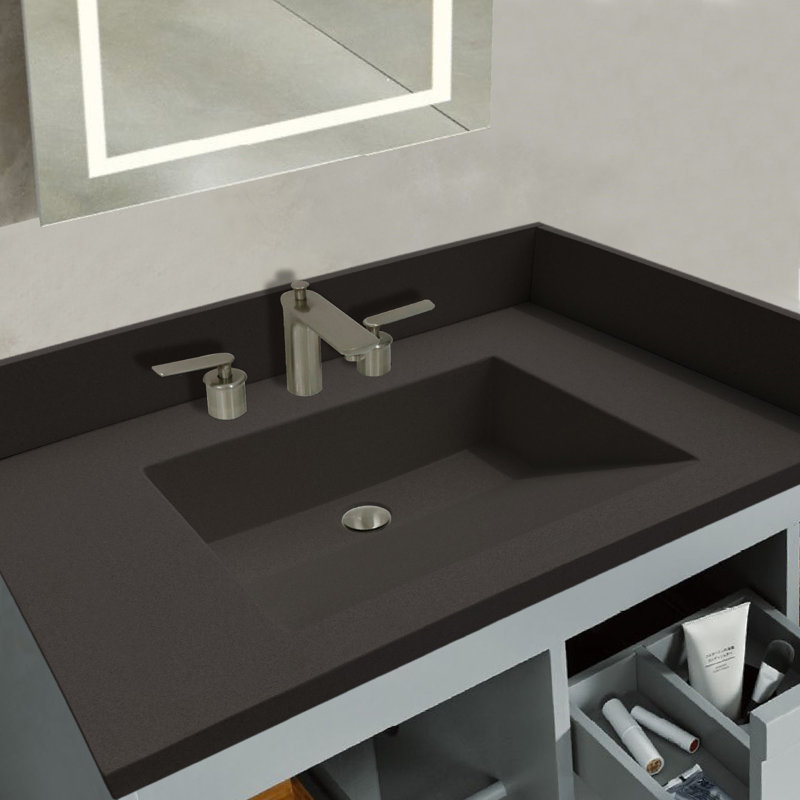 31'' Black Concrete Single Basin Vanity Top with Ramp Sink
