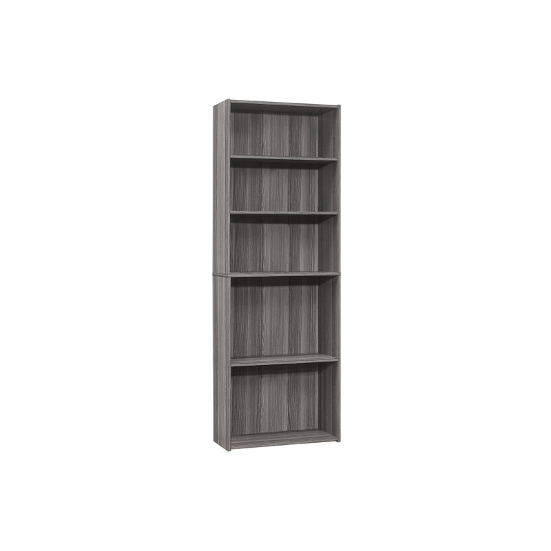6 Tier Bookcase Bookshelf, 72"H, Grey Laminate, For Office And Bedroom Decor, Transitional, 3 Adjustable Shelves 2 Fixed Shelves, Space Saving, Tipping Hardware Extra Security 72"H Laminate Bookshelf