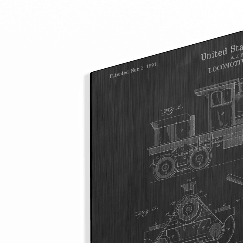 «Locomotive Engine Blueprint Vernis Chalkboard», art mural en métal, H 12 po x l 16 po
