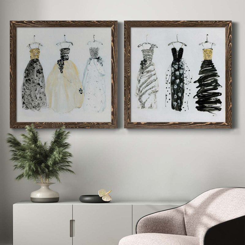 Bling Night out I - ensemble de 2 peintures sur toile encadrées, Encadré de bois de noyer, H 31,5 po x l 63 po x P 1,5 po
