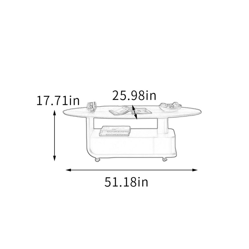Table basse mobile avec rangement et roulettes, H 17,71 po x L 51,18 po x l 25,98 po
