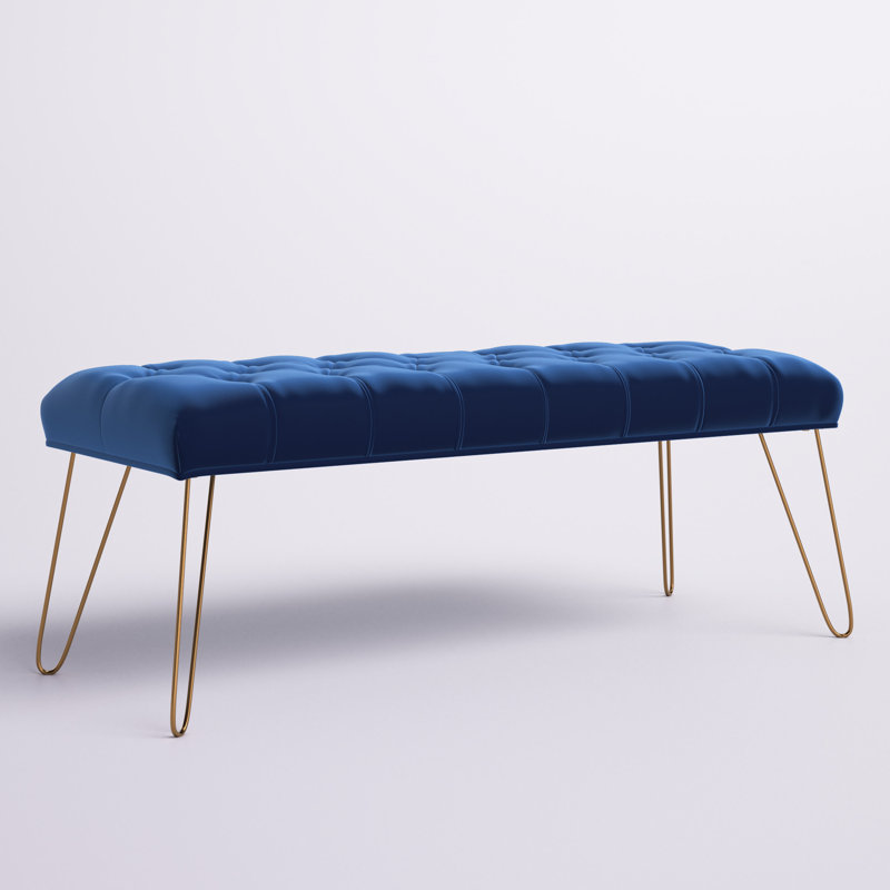 Romilda Velvet Upholstered Bench, Blue