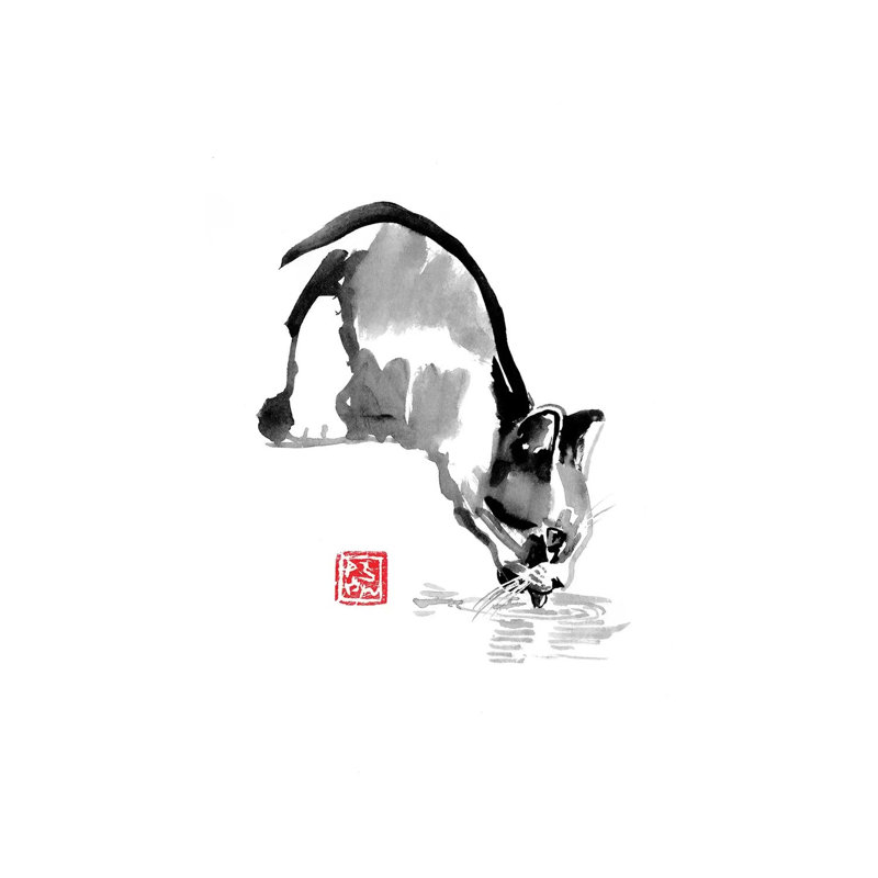 Drinking Cat by Péchane - Print on Canvas, Wrapped Canvas, 101.6 cm H x 66.04 cm W x 1.91 cm D