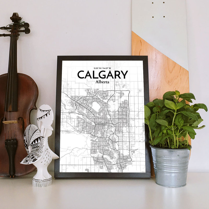 Calgary city map 1 Piece Single Picture Frame Wall Art, 61cm H x 45.7cm W x 0.13cm D