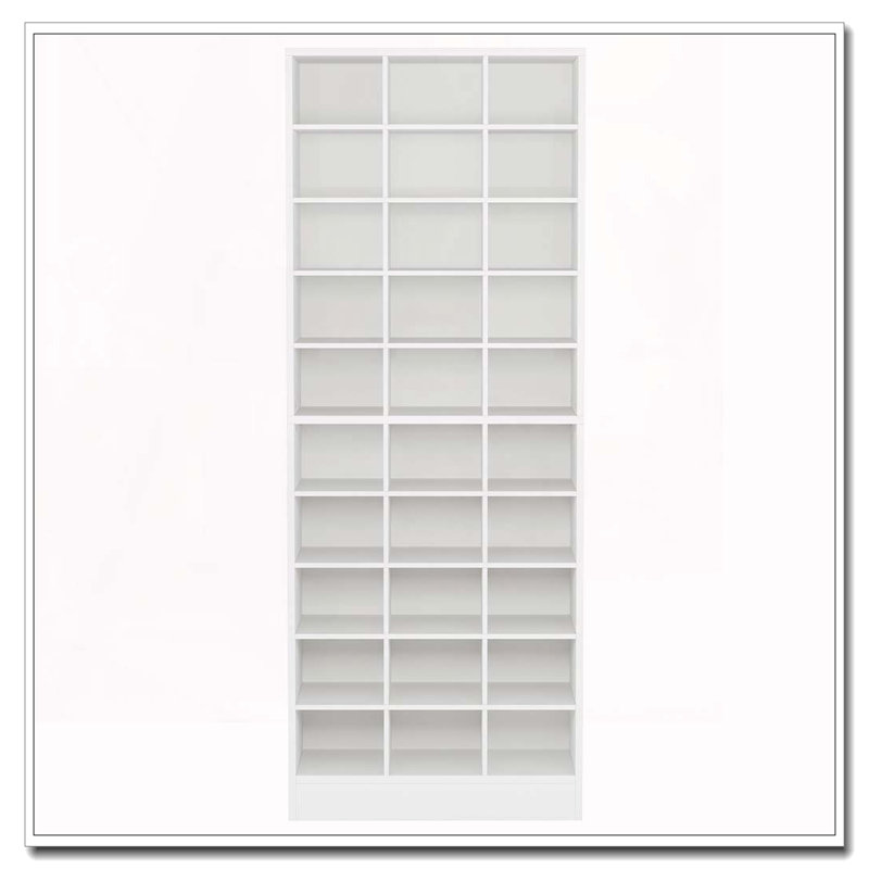 25.6 Inches 10-Tier White Wooden Shoe Storage Cabinet, Modern 30-Cubby Wooden Shoe Rack Organizer, White