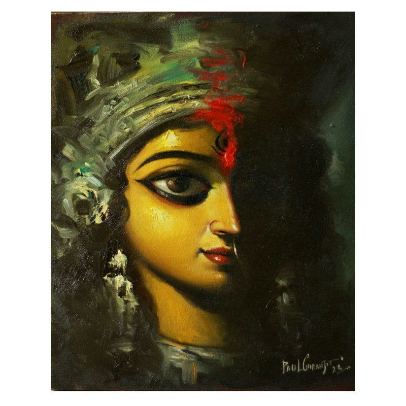 Déesse Durga | Peinture à l'huile sur toile par Paul Chiranjit