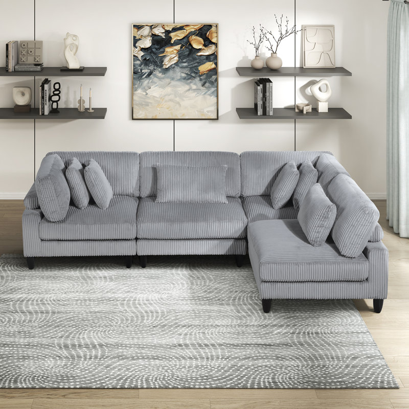 Loowit 120"W Modern Corduroy 4-Piece Modular Sectional – Customizable Sofa with Reversible Cushions & Matching Pillows