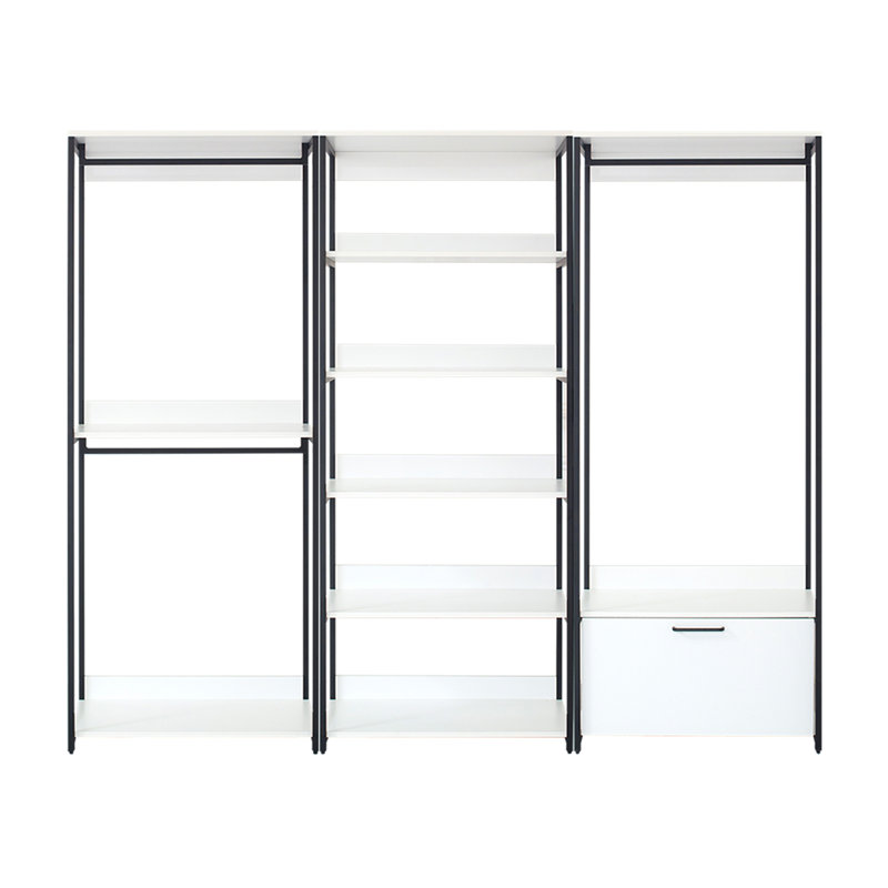 Système de garde-robe autoportant en bois avec cadre en métal