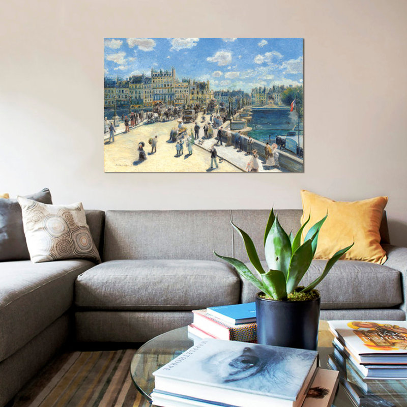 «Pont Neuf Paris 1872» par Pierre-Auguste Renoir, reproduction sur toile, H 18 po x l 26 po x P 1,5 po, Toile avec cadre noir