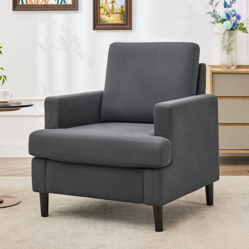 Mid-Century Linen Accent Chair – Stylish, Dark Gray