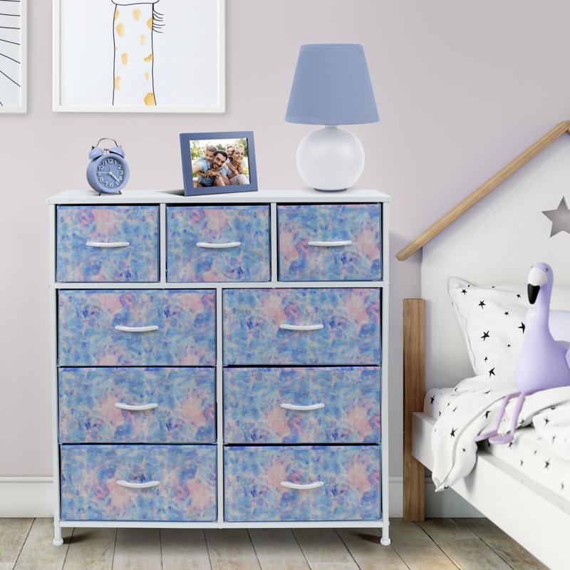 Commode 9 tiroirs - Bleu sarcelle, Bleu clair / blanc