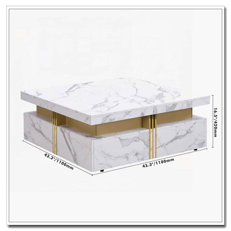 Table basse carrée avec rangement à 4 tiroirs, Blanc