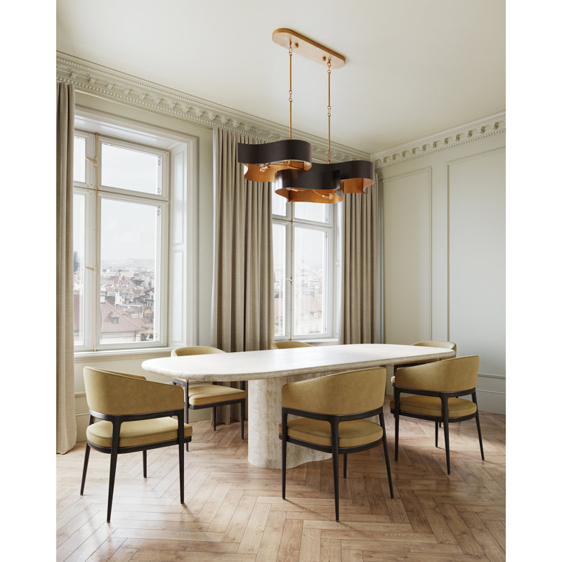 Lustre ovale blanc Grand Lotus, Noir satiné
