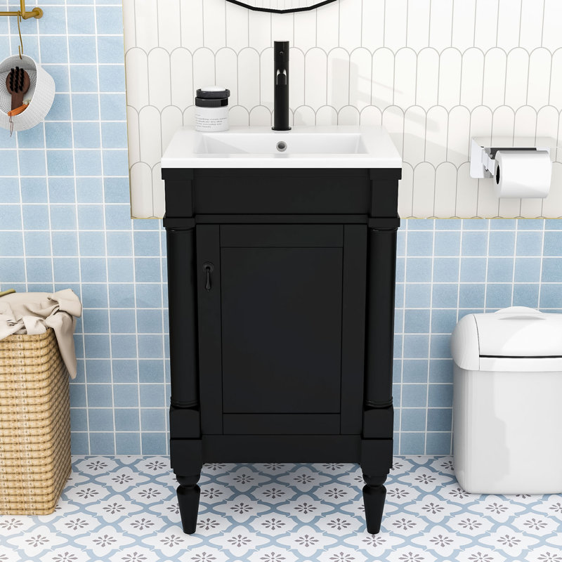 Meuble-lavabo de style rétro avec rangement intelligent et assemblage facile, Noir