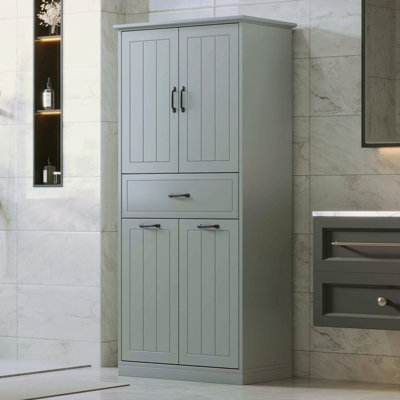 Bathroom Storage Cabinet With Two Laundry Baskets, Storage Cabinet With Doors And Drawer For Home
