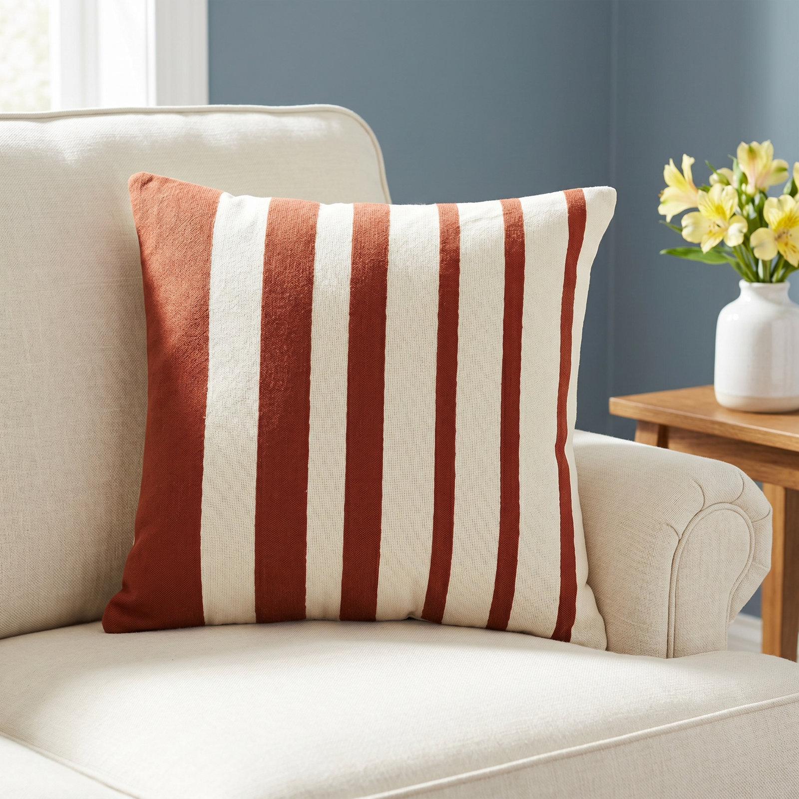 Karka 20" x 20" Embroidered Throw Pillow, Terracotta/Natural
