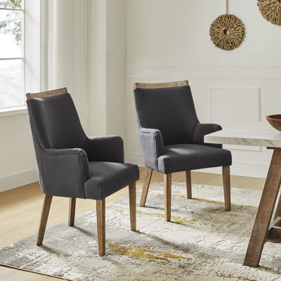 Sara Farmhouse 19"H Upholstered Back Arm Chair with Solid Wood Legs