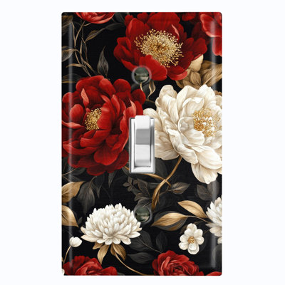 Metal Light Switch Plate Cover; US Standard Size 1 Gang Toggle - Elegant Flowers