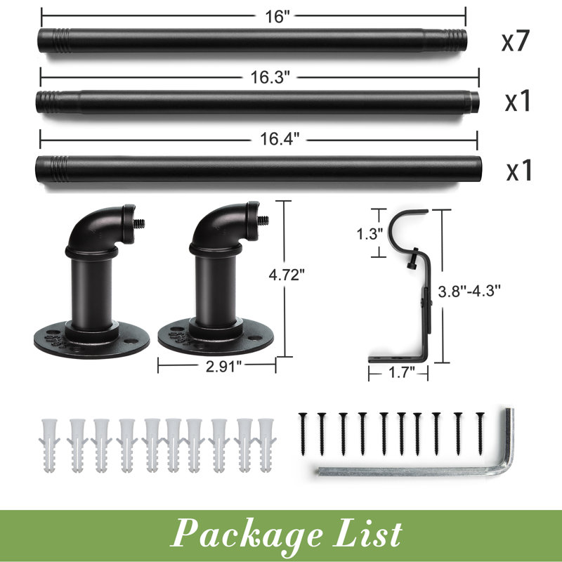 Einstein 1" Adjustable Industrial Pipe Black Curtain Rod Rust Resistant Ceiling Or Wall Mount For Windows, 32" - 144"