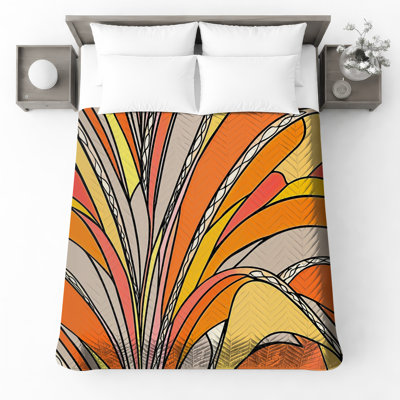 Orange Yellow Abstract Quilted Bedspread All Sizes