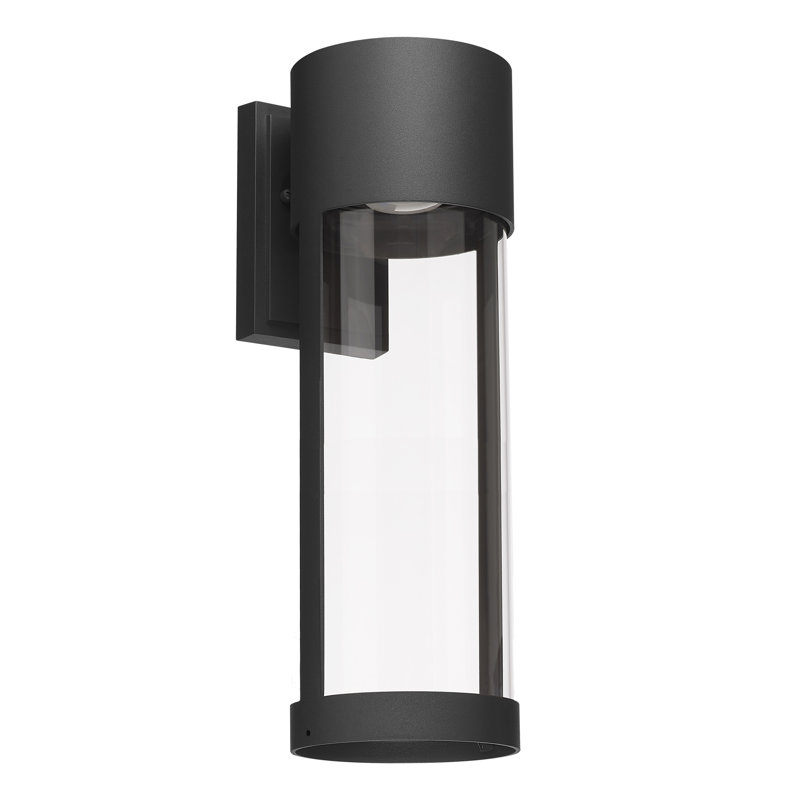 Applique murale d'extérieur à DEL Maitilde Wrought Studio ™ en noir thermolaqué avec abat-jour en verre transparent