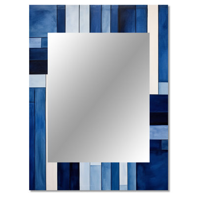 Blue White Sapphire Symmetry I - Abstract Shapes Large Wall Mirror, Blue Unique Mirror, Printed Metal Art